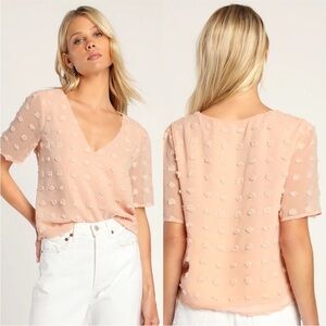 Lulus | Fresh and Flirty Blush Pink Clip Dot Short Sleeve Top